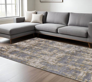 HomeRoots 5' Gray and Gold Abstract Area Rug - Modern Contemporary Design for Living Rooms and High-Traffic Spaces 7' X 10' 511779