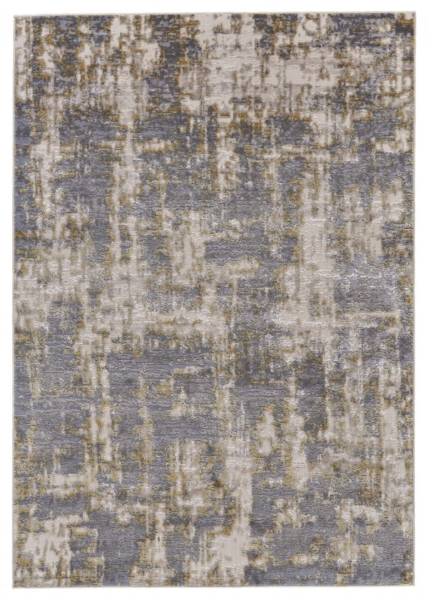 HomeRoots 5' Gray and Gold Abstract Area Rug - Modern Contemporary Design for Living Rooms and High-Traffic Spaces 10' X 13' 511781