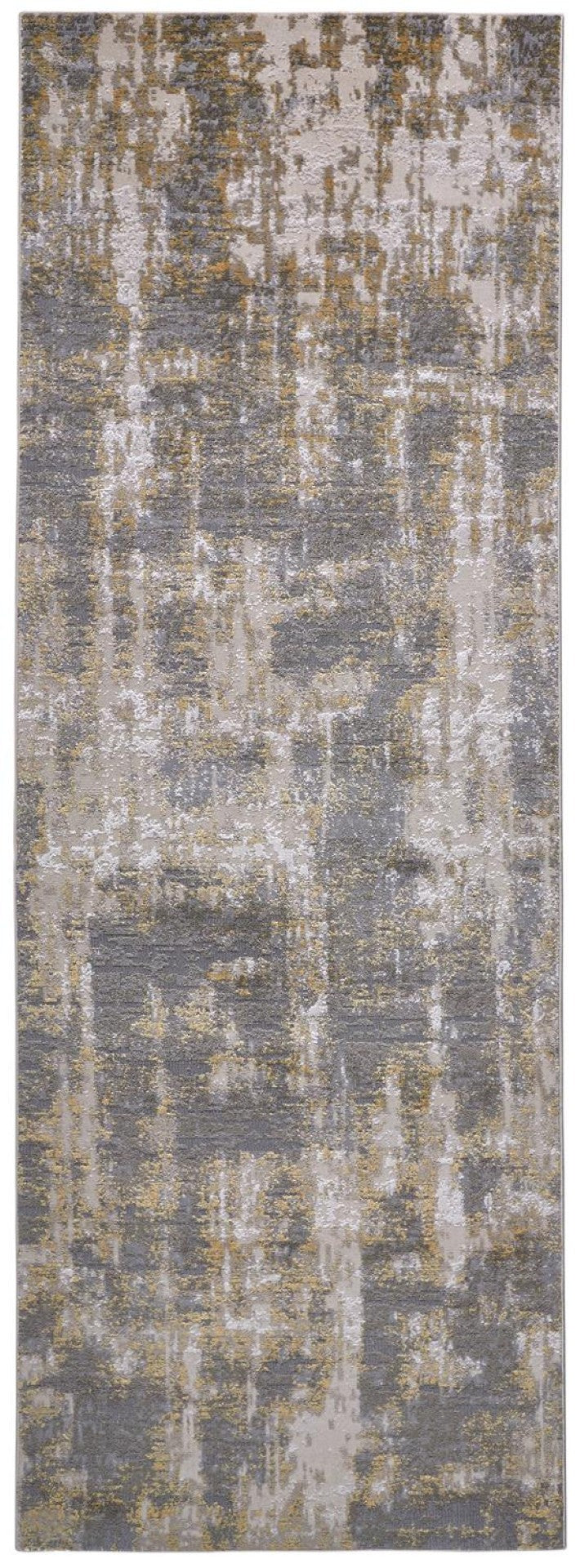 HomeRoots 5' Gray and Gold Abstract Area Rug - Modern Contemporary Design for Living Rooms and High-Traffic Spaces 8' Runner 511782