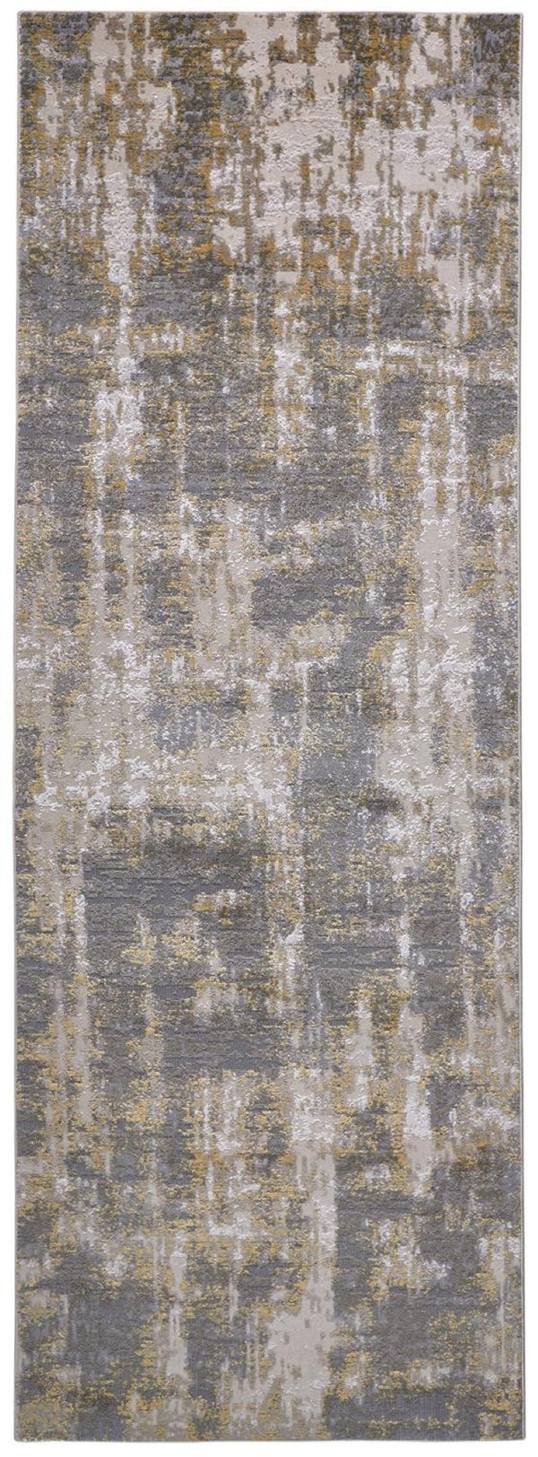 HomeRoots 5' Gray and Gold Abstract Area Rug - Modern Contemporary Design for Living Rooms and High-Traffic Spaces 8' Runner 511782