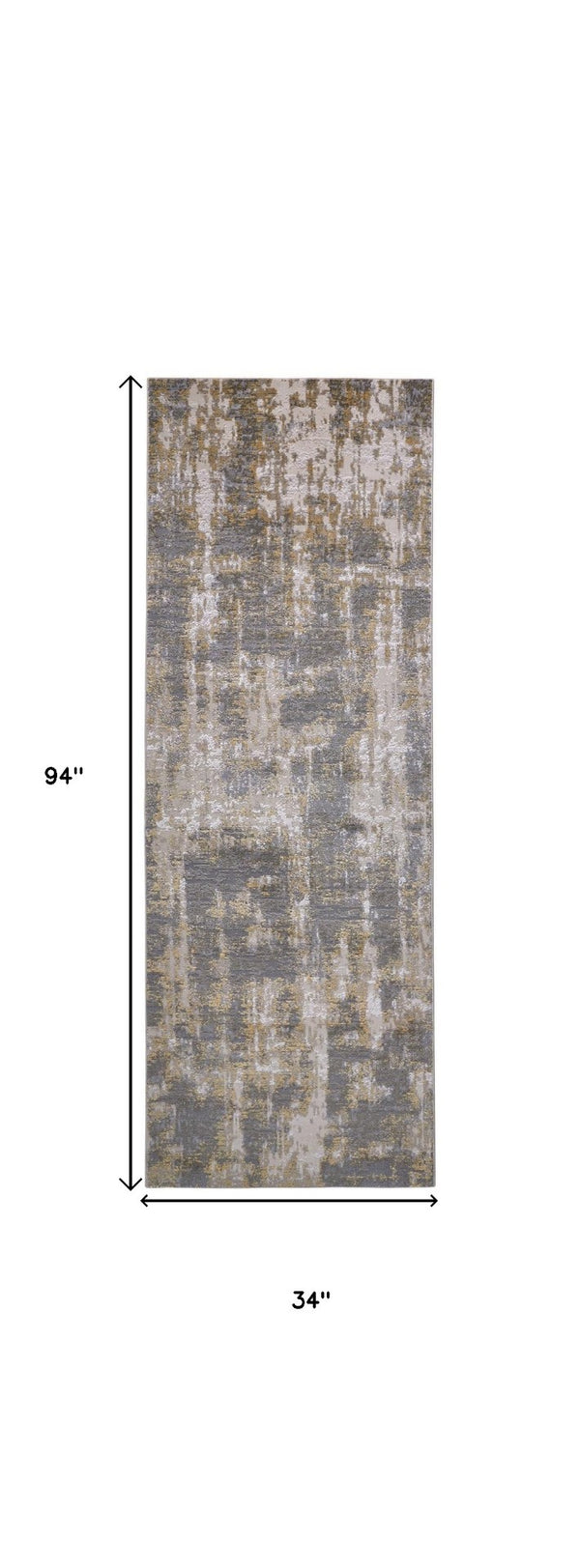 HomeRoots 5' Gray and Gold Abstract Area Rug - Modern Contemporary Design for Living Rooms and High-Traffic Spaces 8' Runner 511782
