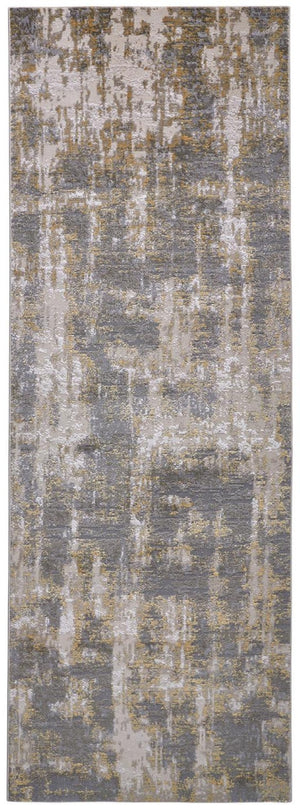 HomeRoots 5' Gray and Gold Abstract Area Rug - Modern Contemporary Design for Living Rooms and High-Traffic Spaces 8' Runner 511782