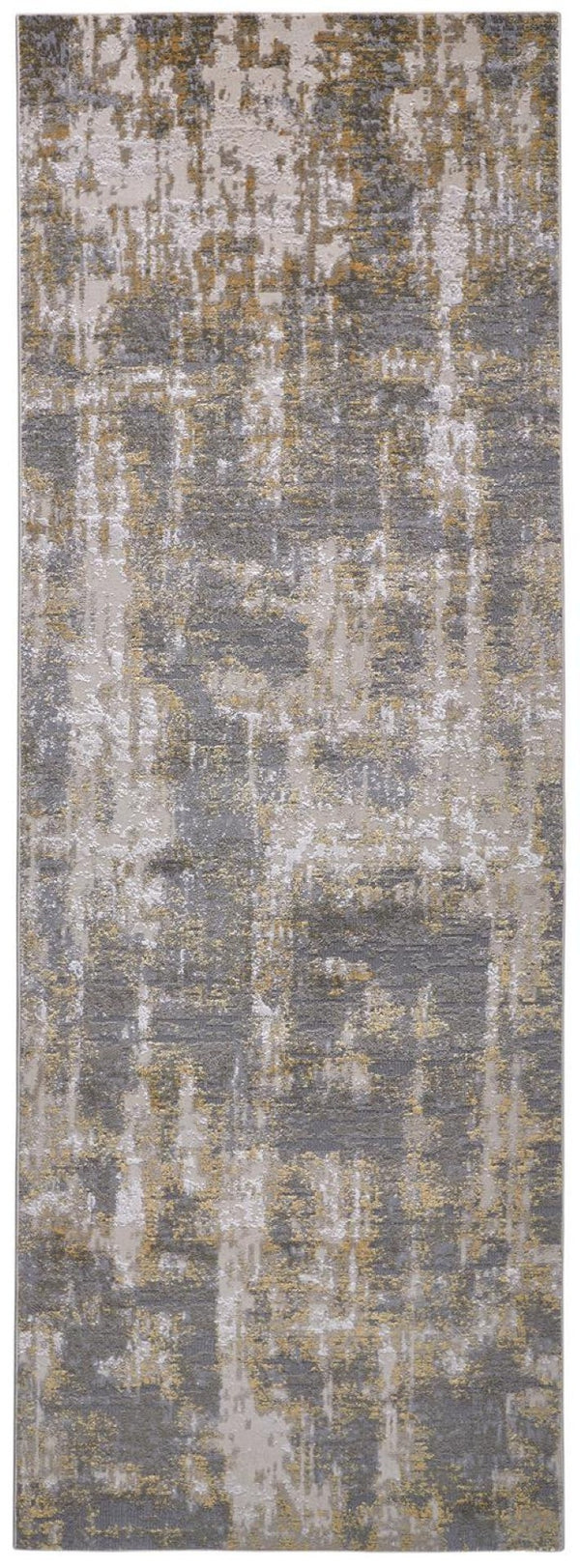 HomeRoots 5' Gray and Gold Abstract Area Rug - Modern Contemporary Design for Living Rooms and High-Traffic Spaces 8' Runner 511782