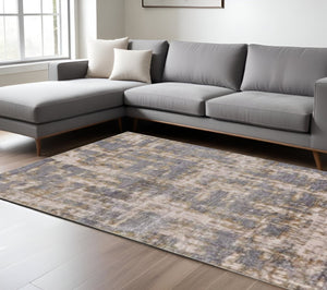 HomeRoots 5' Gray and Gold Abstract Area Rug - Modern Contemporary Design for Living Rooms and High-Traffic Spaces 12' X 15' 511783