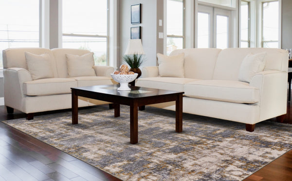HomeRoots 5' Gray and Gold Abstract Area Rug - Modern Contemporary Design for Living Rooms and High-Traffic Spaces 12' X 15' 511783