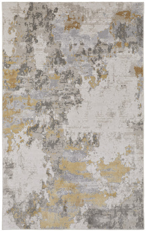 Homeroots 5' X 8' Ivory Gold And Gray Abstract Stain Resistant Area Rug Ivory,Gold,Gray Polypropylene 511785