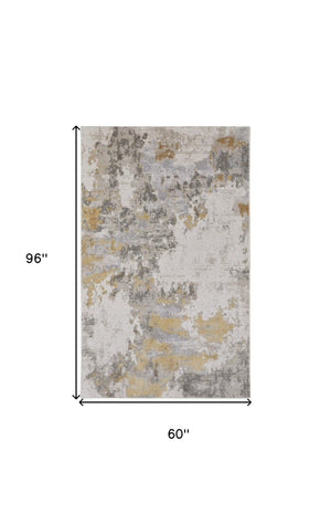 Homeroots 5' X 8' Ivory Gold And Gray Abstract Stain Resistant Area Rug Ivory,Gold,Gray Polypropylene 511785