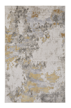 Homeroots 7' X 10' Ivory Gold And Gray Abstract Stain Resistant Area Rug Ivory,Gold,Gray Polypropylene 511786