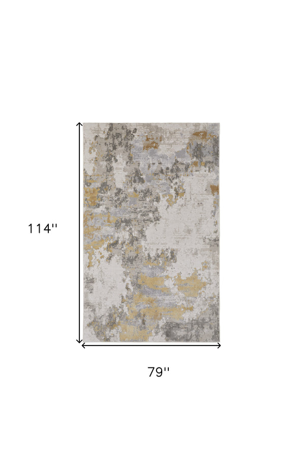 Homeroots 7' X 10' Ivory Gold And Gray Abstract Stain Resistant Area Rug Ivory,Gold,Gray Polypropylene 511786