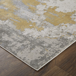 Homeroots 7' X 10' Ivory Gold And Gray Abstract Stain Resistant Area Rug Ivory,Gold,Gray Polypropylene 511786
