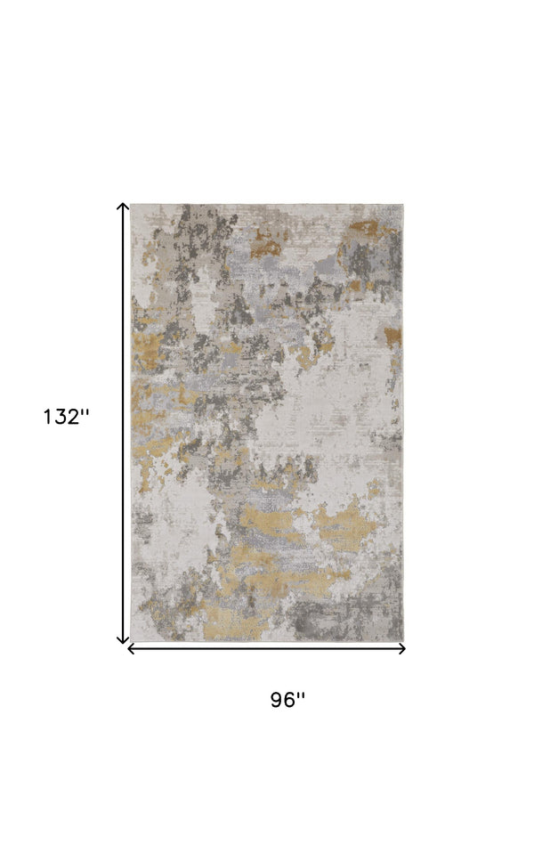 Homeroots 8' X 11' Ivory Gold And Gray Abstract Stain Resistant Area Rug Ivory,Gold,Gray Polypropylene 511787