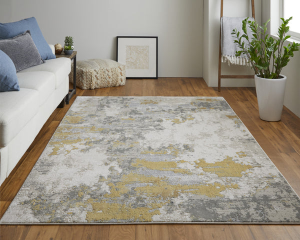 Homeroots 8' X 11' Ivory Gold And Gray Abstract Stain Resistant Area Rug Ivory,Gold,Gray Polypropylene 511787