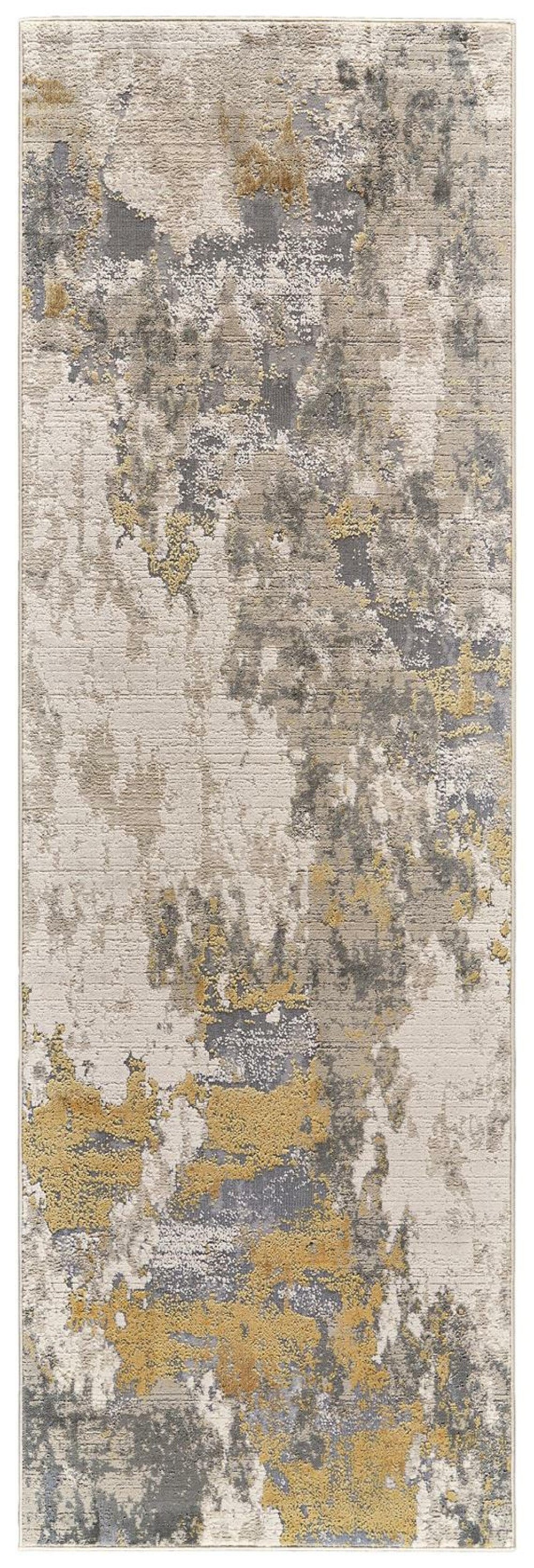 Homeroots 8' Ivory Gray And Gold Abstract Runner Rug Ivory,Gold,Gray Polypropylene 511789