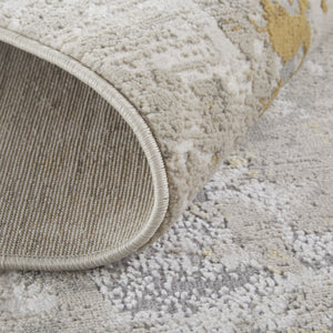 Homeroots 8' Ivory Gray And Gold Abstract Runner Rug Ivory,Gold,Gray Polypropylene 511789