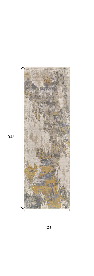 Homeroots 8' Ivory Gray And Gold Abstract Runner Rug Ivory,Gold,Gray Polypropylene 511789