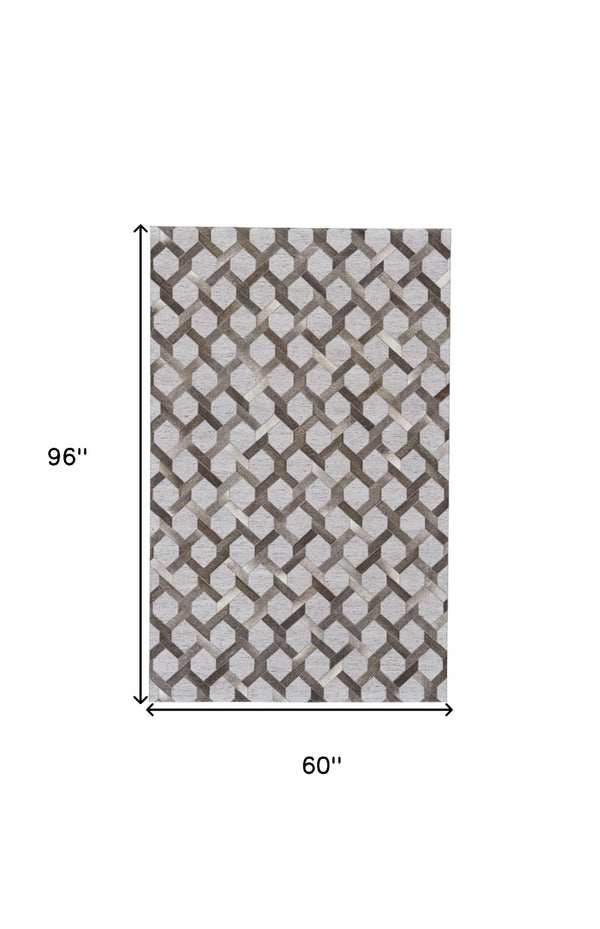 HomeRoots 5' Hand-Woven Gray Geometric Area Rug – Modern Texture & Style for Any Room Décor, Durable & Unique 5' X 8' 511792