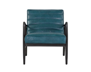 Sunpan Lyric Lounge Chair - Stylish Mid-century Modern Design In Vintage Peacock Leather & Oak Frame Teal Leather 104093