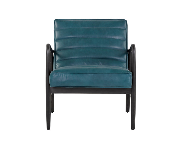 Sunpan Lyric Lounge Chair - Stylish Mid-century Modern Design In Vintage Peacock Leather & Oak Frame Teal Leather 104093