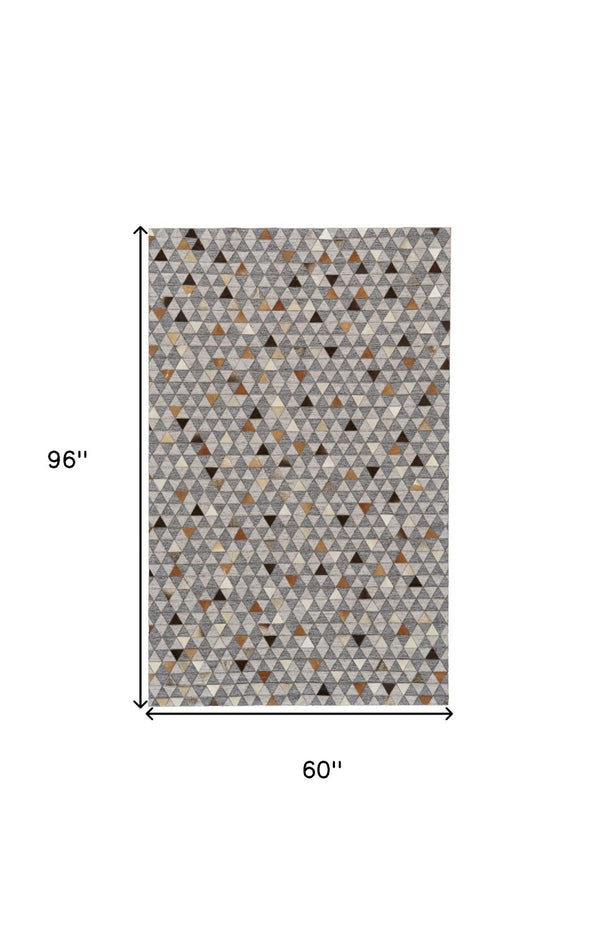 HomeRoots 5' Hand-Woven Geometric Area Rug in Gray, Ivory & Brown - Unique Artisan Design for Any Space 5' X 8' 511800
