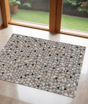 Homeroots 2' X 3' Gray Ivory And Brown Geometric Hand Woven Area Rug - Unique Artisan Craftsmanship For Style 2' X 3' Viscose 511803