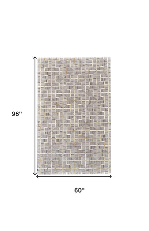 Homeroots 5' X 8' Gray Ivory And Brown Geometric Hand Woven Area Rug Gray,Ivory,Brown Viscose 511804