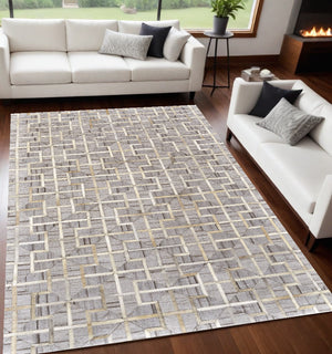 Homeroots 5' X 8' Gray Ivory And Brown Geometric Hand Woven Area Rug Gray,Ivory,Brown Viscose 511804