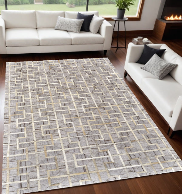 Homeroots 5' X 8' Gray Ivory And Brown Geometric Hand Woven Area Rug Gray,Ivory,Brown Viscose 511804