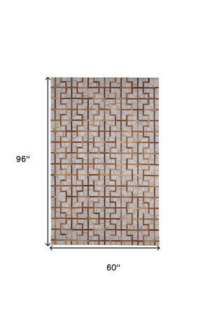 Homeroots 5' X 8' Tan And Brown Geometric Hand Woven Area Rug Tan,Brown,Gray Viscose 511808