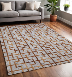 Homeroots 5' X 8' Tan And Brown Geometric Hand Woven Area Rug Tan,Brown,Gray Viscose 511808