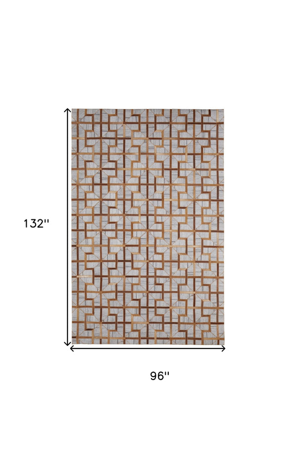 Homeroots 8' X 11' Tan Brown And Gray Geometric Hand Woven Area Rug Tan,Brown,Gray Viscose 511809