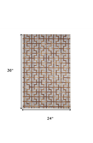 Homeroots 2' Gray Ivory And Brown Geometric Hand Woven Area Rug – Artisan Crafted For Style And Warmth 2' X 3' Viscose 511811