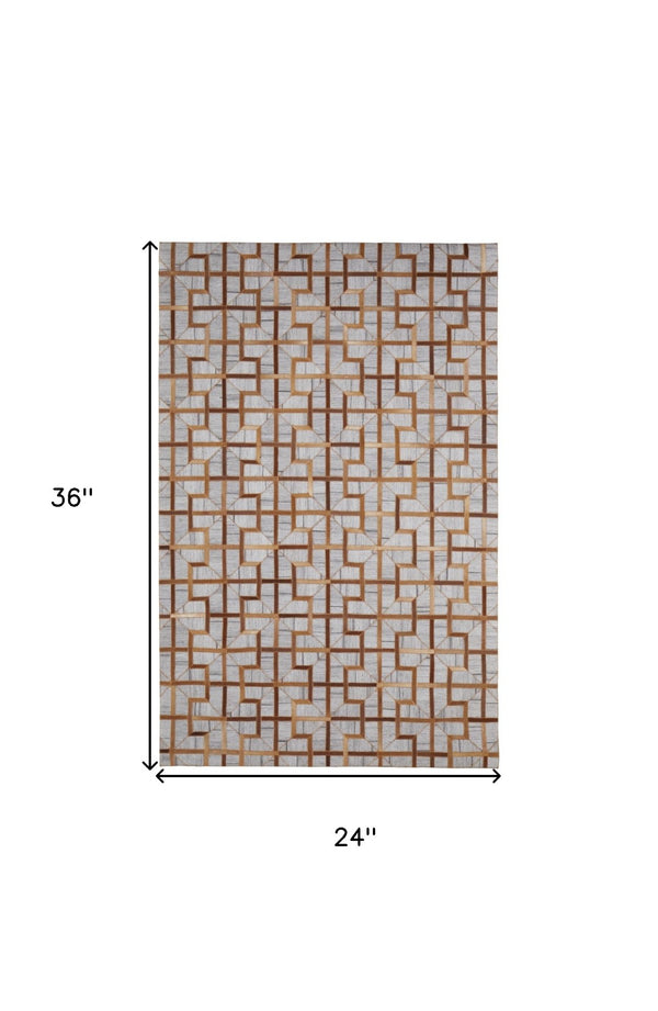 Homeroots 2' Gray Ivory And Brown Geometric Hand Woven Area Rug – Artisan Crafted For Style And Warmth 2' X 3' Viscose 511811