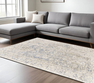 HomeRoots 10' Hand-Woven Abstract Area Rug in Soft Ivory, Blue, and Tan – Elegant Design for Your Home Décor 10' X 13' 511819