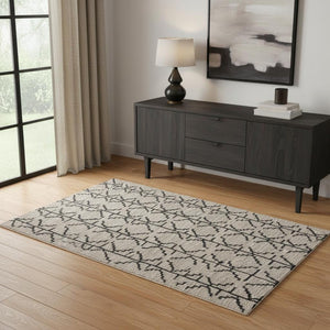 HomeRoots 4' Hand-Tufted Wool Geometric Area Rug in Black and Taupe - Soft, Durable, Unique, and Stylish 4' X 6' 511832