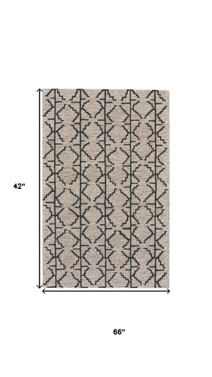 HomeRoots 4' Hand-Tufted Wool Geometric Area Rug in Black and Taupe - Soft, Durable, Unique, and Stylish 4' X 6' 511832