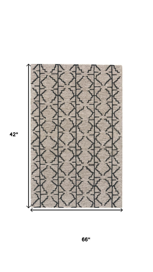 HomeRoots 4' Hand-Tufted Wool Geometric Area Rug in Black and Taupe - Soft, Durable, Unique, and Stylish 4' X 6' 511832