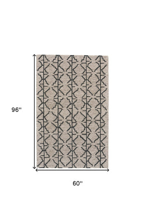 HomeRoots 4' Hand-Tufted Wool Geometric Area Rug in Black and Taupe - Soft, Durable, Unique, and Stylish 5' X 8' 511833