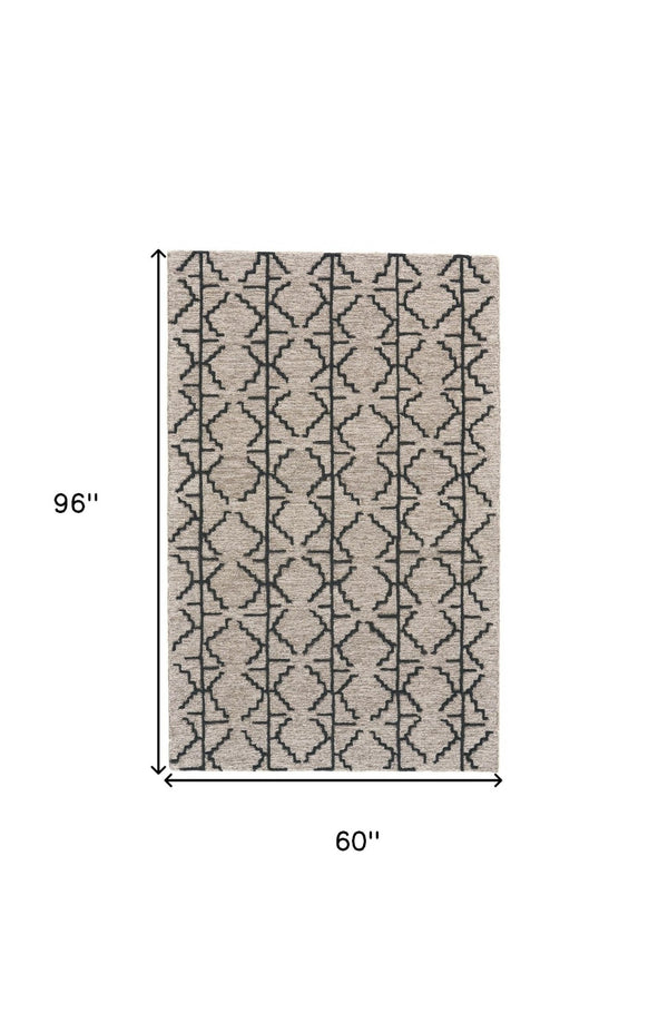 HomeRoots 4' Hand-Tufted Wool Geometric Area Rug in Black and Taupe - Soft, Durable, Unique, and Stylish 5' X 8' 511833