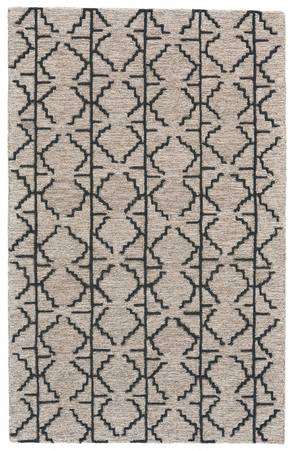 HomeRoots 4' Hand-Tufted Wool Geometric Area Rug in Black and Taupe - Soft, Durable, Unique, and Stylish 8' X 11' 511834