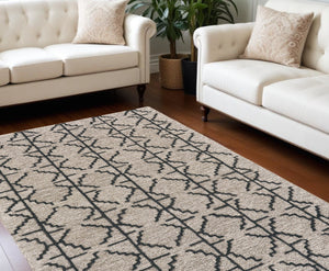 HomeRoots 4' Hand-Tufted Wool Geometric Area Rug in Black and Taupe - Soft, Durable, Unique, and Stylish 8' X 11' 511834