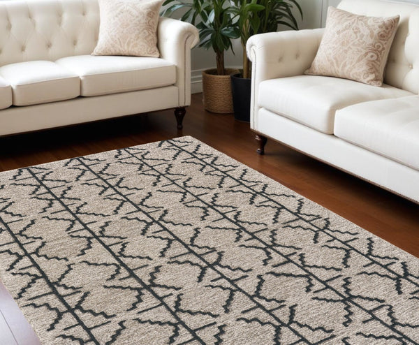HomeRoots 4' Hand-Tufted Wool Geometric Area Rug in Black and Taupe - Soft, Durable, Unique, and Stylish 8' X 11' 511834