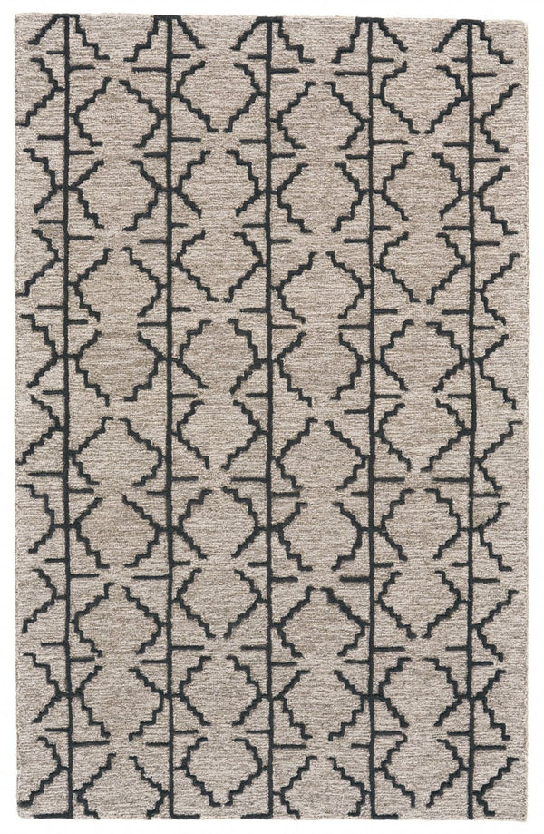 HomeRoots 4' Hand-Tufted Wool Geometric Area Rug in Black and Taupe - Soft, Durable, Unique, and Stylish 10' X 13' 511835