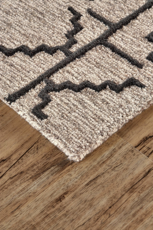 HomeRoots 4' Hand-Tufted Wool Geometric Area Rug in Black and Taupe - Soft, Durable, Unique, and Stylish 10' X 13' 511835