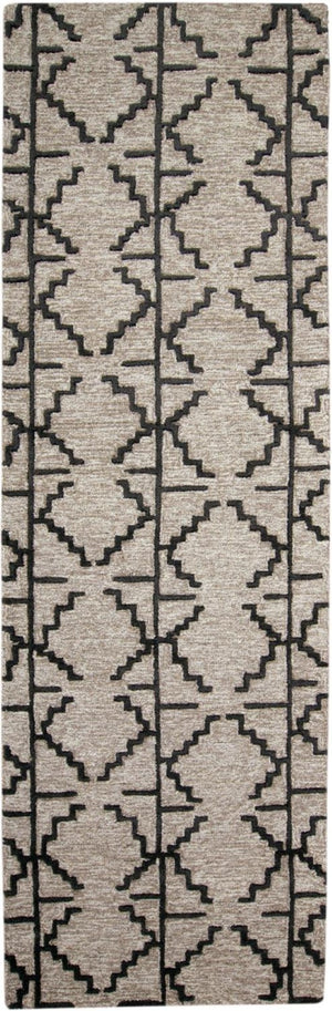 HomeRoots 4' Hand-Tufted Wool Geometric Area Rug in Black and Taupe - Soft, Durable, Unique, and Stylish 8' Runner 511836