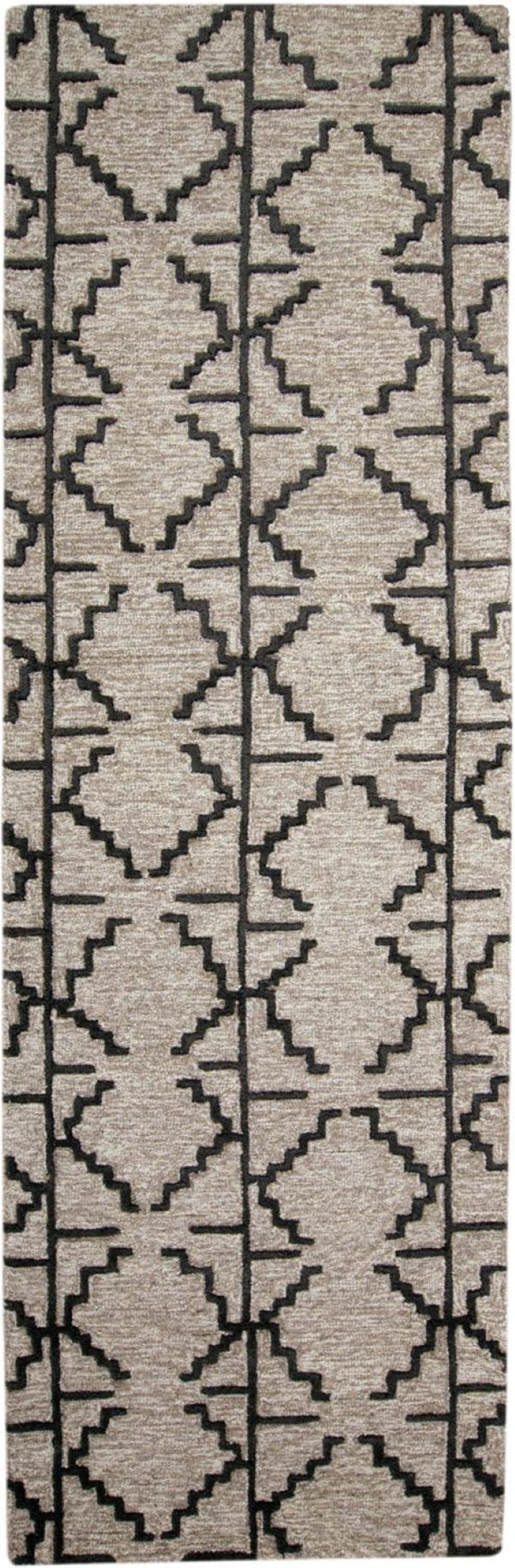 HomeRoots 4' Hand-Tufted Wool Geometric Area Rug in Black and Taupe - Soft, Durable, Unique, and Stylish 8' Runner 511836