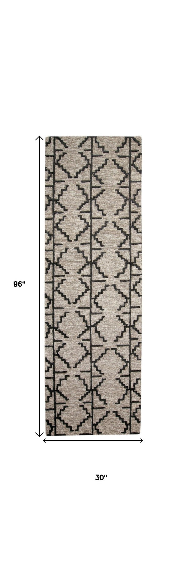 HomeRoots 4' Hand-Tufted Wool Geometric Area Rug in Black and Taupe - Soft, Durable, Unique, and Stylish 8' Runner 511836