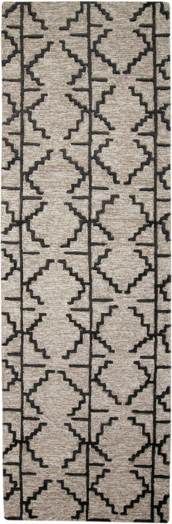 HomeRoots 4' Hand-Tufted Wool Geometric Area Rug in Black and Taupe - Soft, Durable, Unique, and Stylish 8' Runner 511836