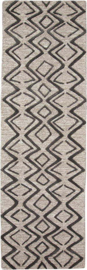HomeRoots 4' Handcrafted Wool Geometric Area Rug in Black, Taupe, and Gray – Modern Style for Your Home 8' Runner 511842
