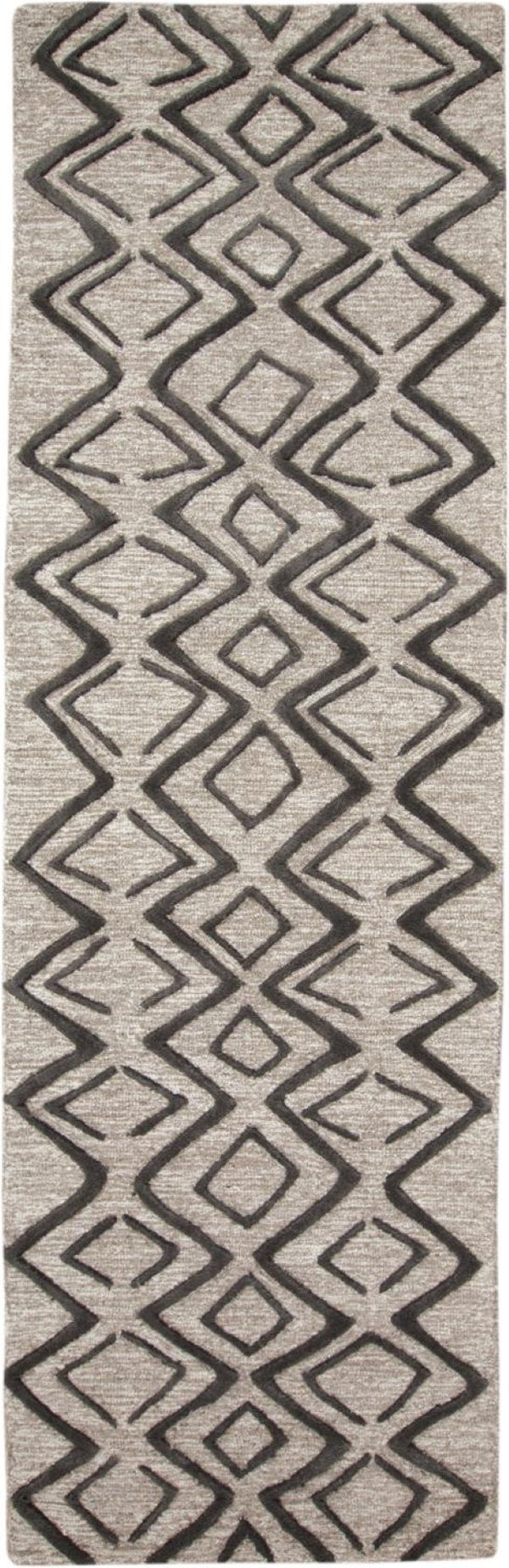 HomeRoots 4' Handcrafted Wool Geometric Area Rug in Black, Taupe, and Gray – Modern Style for Your Home 8' Runner 511842