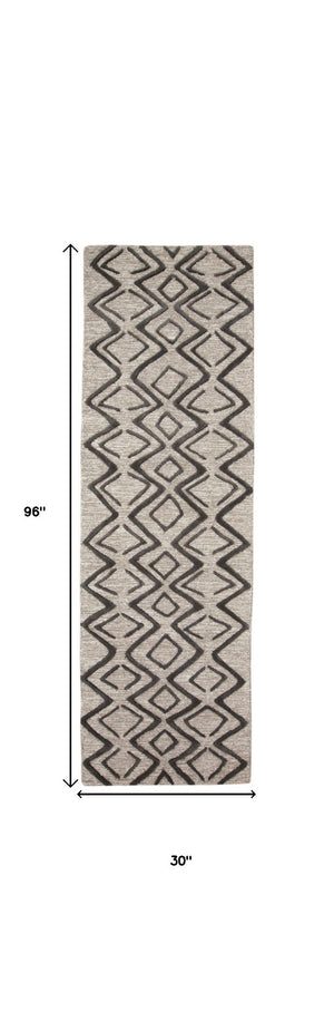 HomeRoots 4' Handcrafted Wool Geometric Area Rug in Black, Taupe, and Gray – Modern Style for Your Home 8' Runner 511842